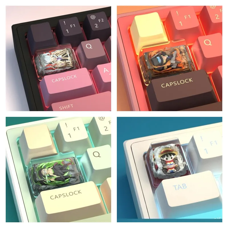 

New One Piece Zoro Luffy Anime Peripherals Personality Mechanical Keyboard Cap Creative Cool Transparent Translucent Keycap Gift