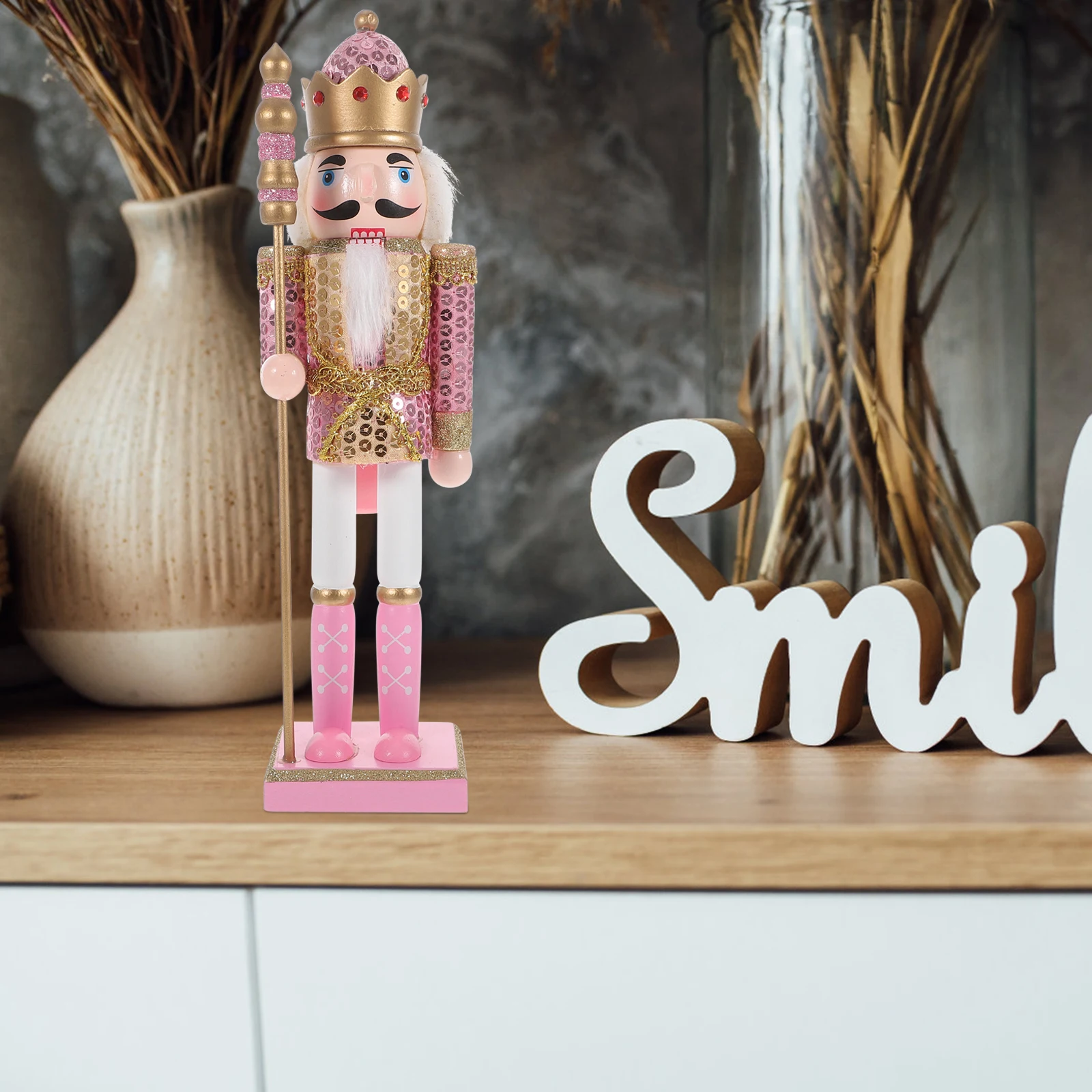 

Nutcracker Crown Christmas Decoration Wooden Nutcracker Statue Xmas Table Ornament Holiday Display Xmas Decor Christmas Figures