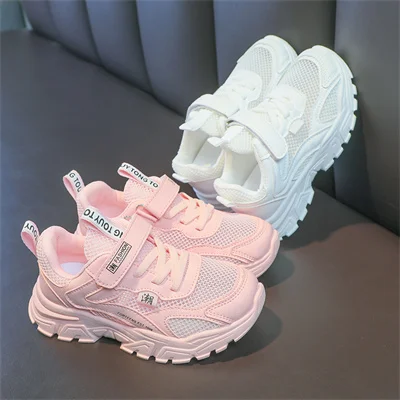 Children\'s fabric breathable comfortable soft sole white/pink casual shoes, students summer fashion sports casual white shoes