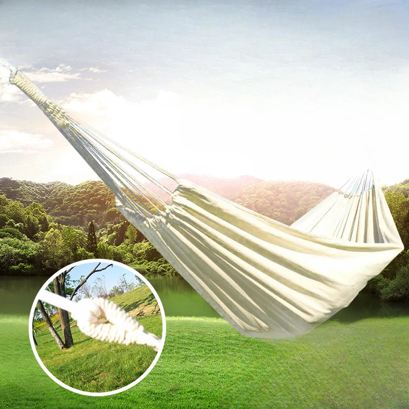 2024 New White Canvas Outdoor Hammock Wholesale Solid Color 2 Meter Single and Double Hammock Outdoor Hammock