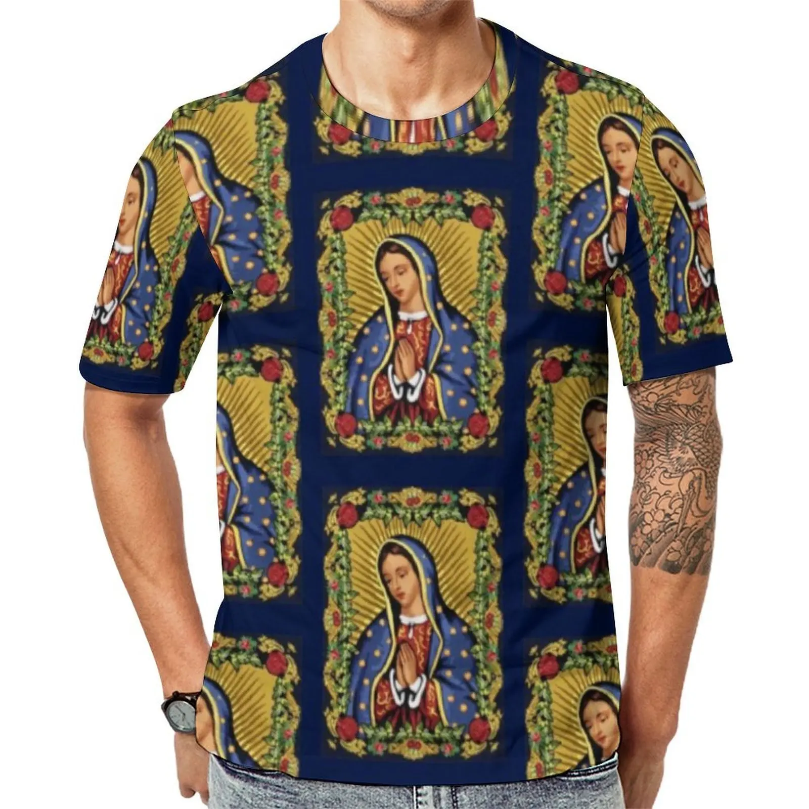 Our Lady of Guadalupe T-Shirt Virgin Mary Vintage T Shirts Couple Streetwear Tshirt Short-Sleeve Graphic Top Tees Plus Size