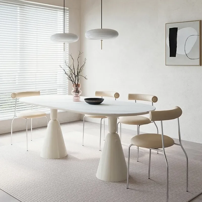 Nest Internet Celebrity Rock Slab Dining Table Light Luxury Modern Simple Eating Table Household Small Apartment French Cream