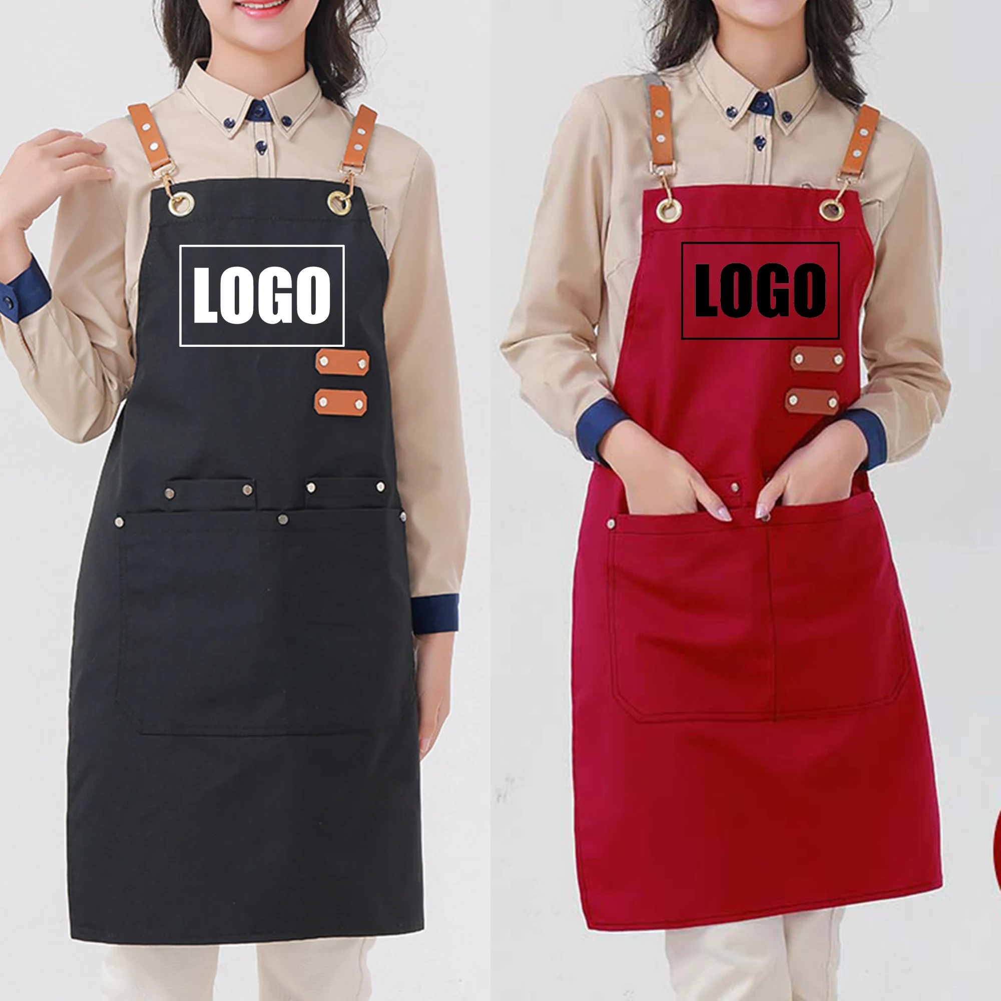 Custom Embroidery Printing Logo Men Women Kitchen Chef Baking Pockets Adult Restaurant Manicurist Nails Waiter Waterproof Apron