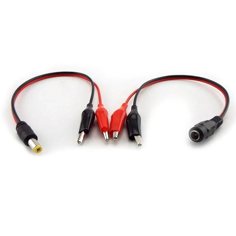 DC Male Female Jack Connector Alligator Clips Crocodile Wire 12V Power Cable To 2 Alligator Clip Connected Voltage 5.5*2.1mm A2