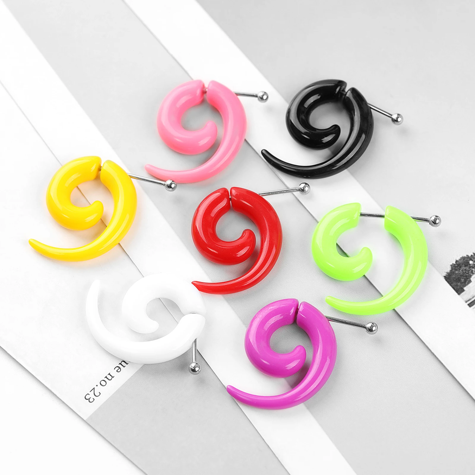 1Pair Acrylic False Snail Cone Ear Expansion Multi color and Multi Size False Ear Expanders Punk Human Piercing Jewelry