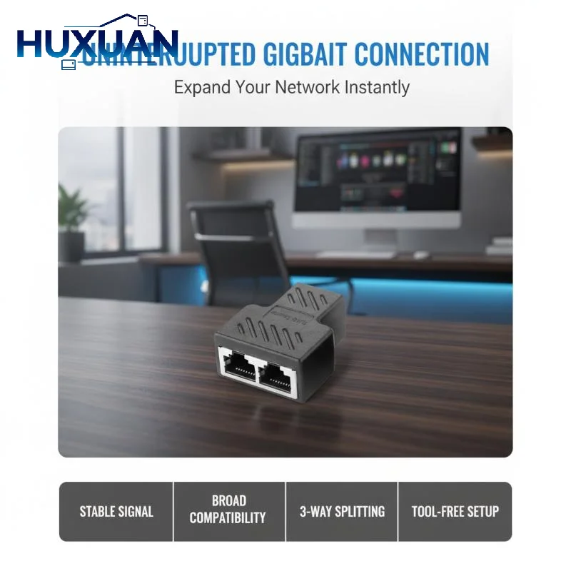 Ethernet Network Connector Splitter Adapter Dual RJ45 LAN Port Extender Plug Plug and Play for Hotel Dorm Internet Sharing