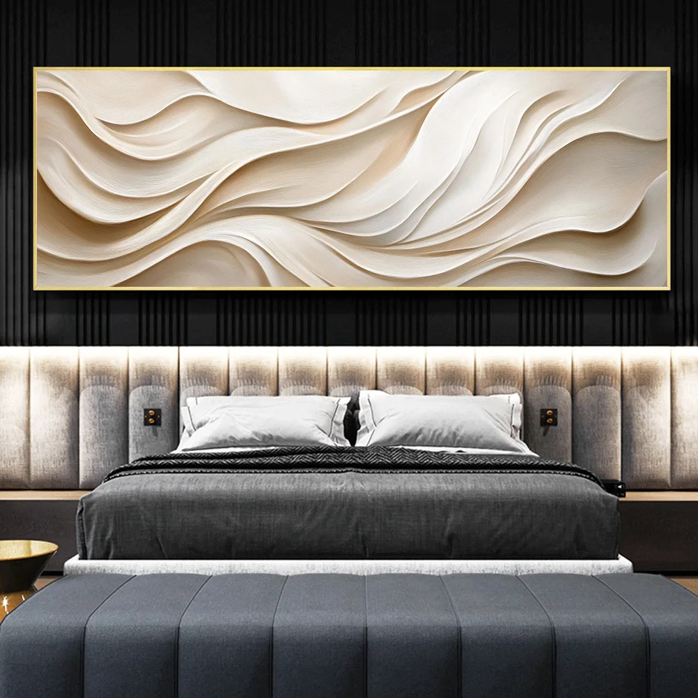3D Minimalist Abstract Large Textured Wave Wall Art Poster Wabi-Sabi Art Bedroom Decor Beige White Neutral Tones Canvas Painting