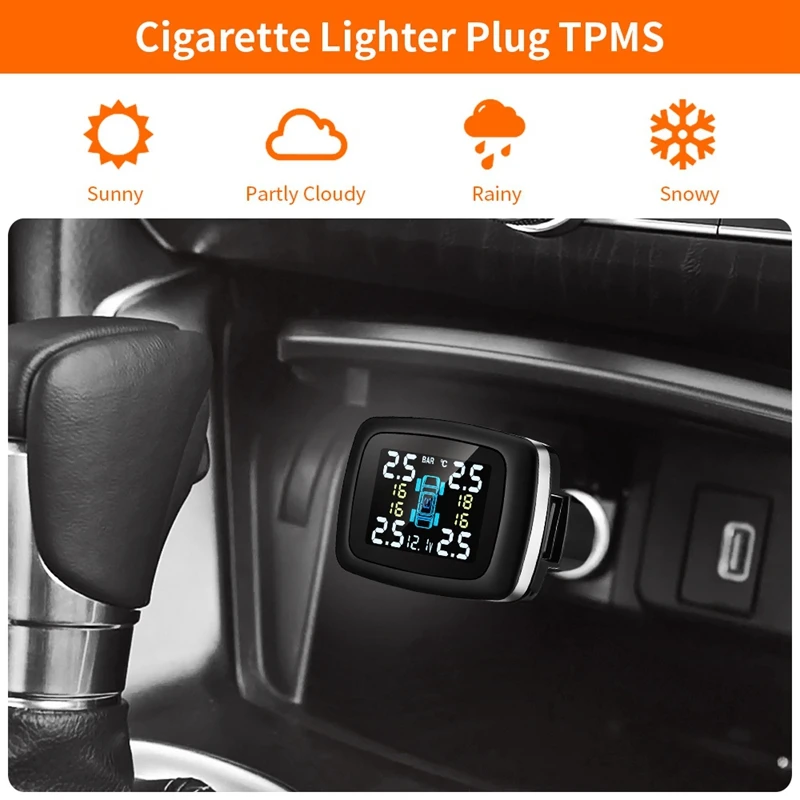 Car TPMS Lighter Digital Tpms Car Tire Pressure Alarm System USB Port Security Alarm Systems Tire Pressure