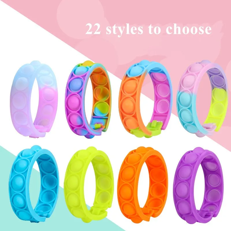 Pulseira de silicone anti-stress para crianças, bolha simples, brinquedo sensorial colorido, alívio sensorial do autismo