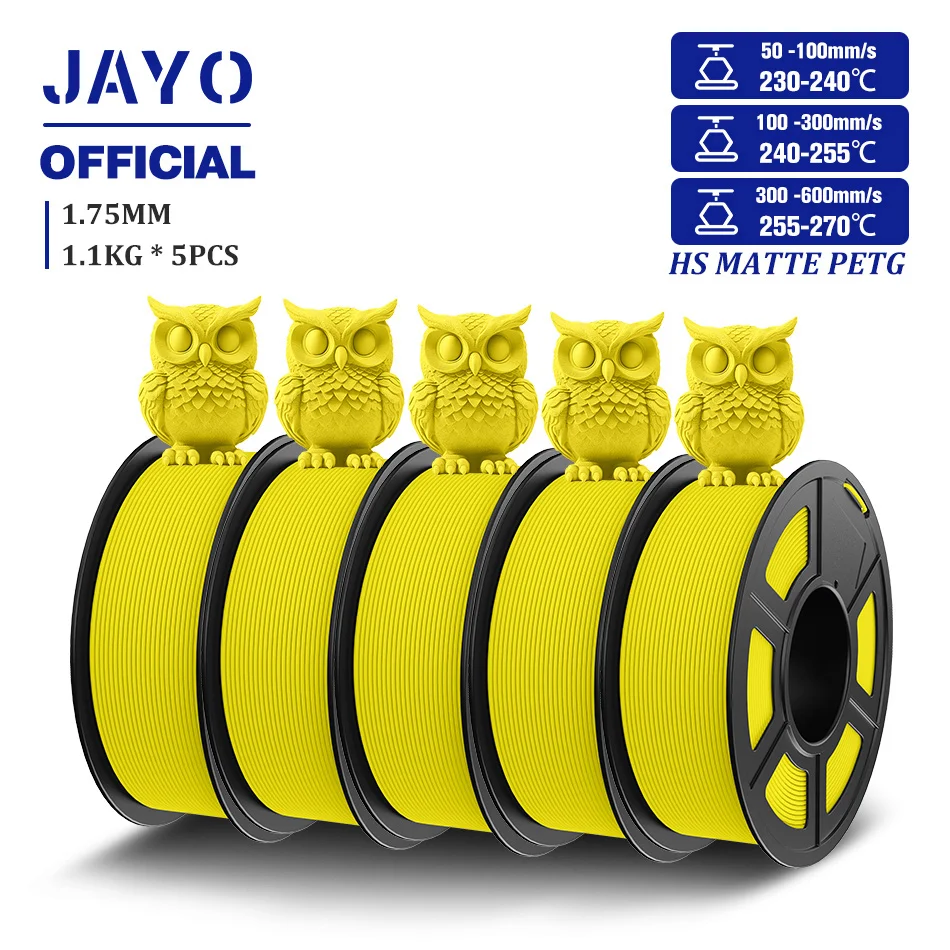 JAYO 5 Rollen PETG Filament 1.75mm Hoge Snelheid PETG 3D Printer Filament 1.1KG/Roll High Flow Snelle Matte 3D Printing Materialen