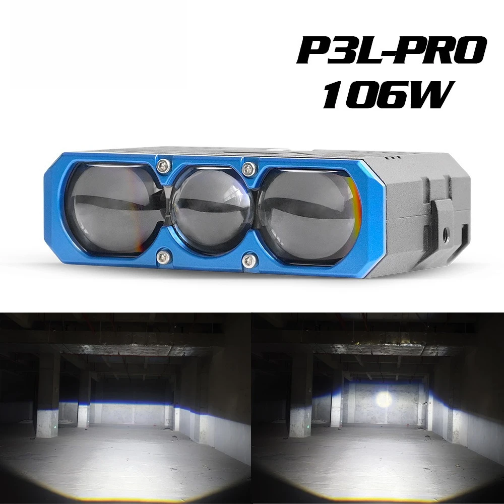 

New Triple Lens LED Spotlight 106W Solenoid Beam Switching LED Headlight Universal Car Motorcycle Grille Light Car Accessories