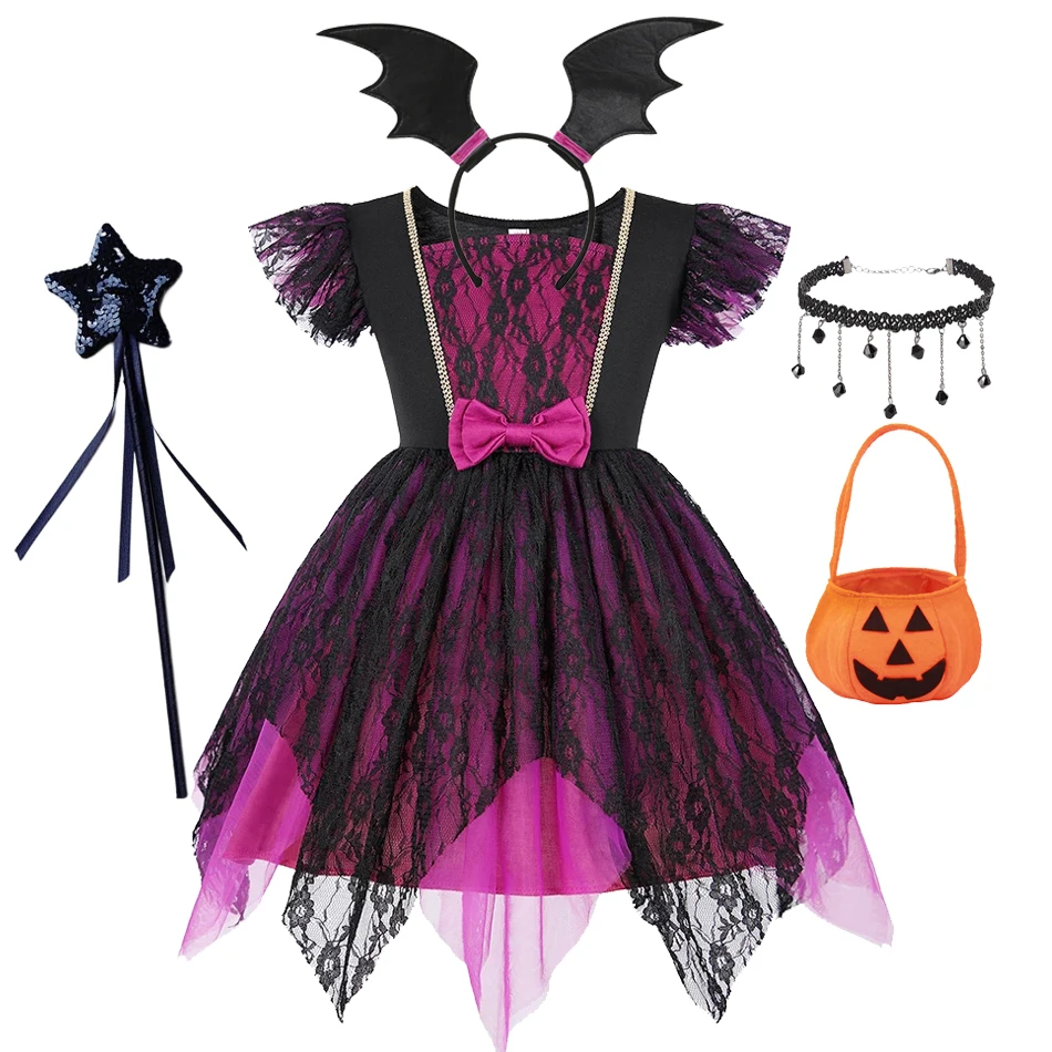 Girls Witch Halloween Cosplay Costume Children Carnival Party Infant Witch Dress Princess Kids Costume