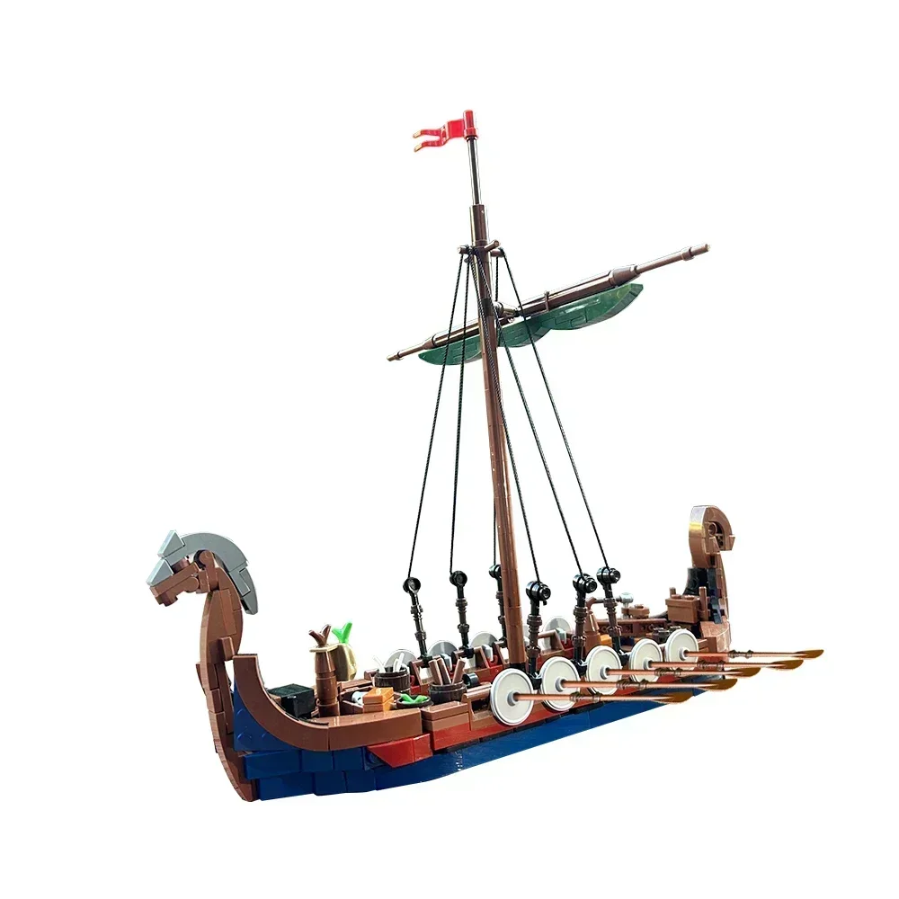 MOC – blocs de construction de modèle de bateau Viking militaire médiéval, figurines JuguetesSodiers, briques de bateau, jouets experts créatifs pour garçons