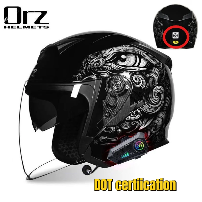 

Orz-600 Motorcycle Helmet Retro Half Helmet with Dual Lenses Universal Coverage Helmet for All Seasons DOT Certiication