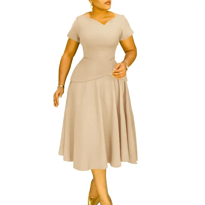 

African Dresses For Women Summer Spring Africa Clothing Short Sleeve Sexy V-Neck Perspective Office Lady Party Plus Size Dress