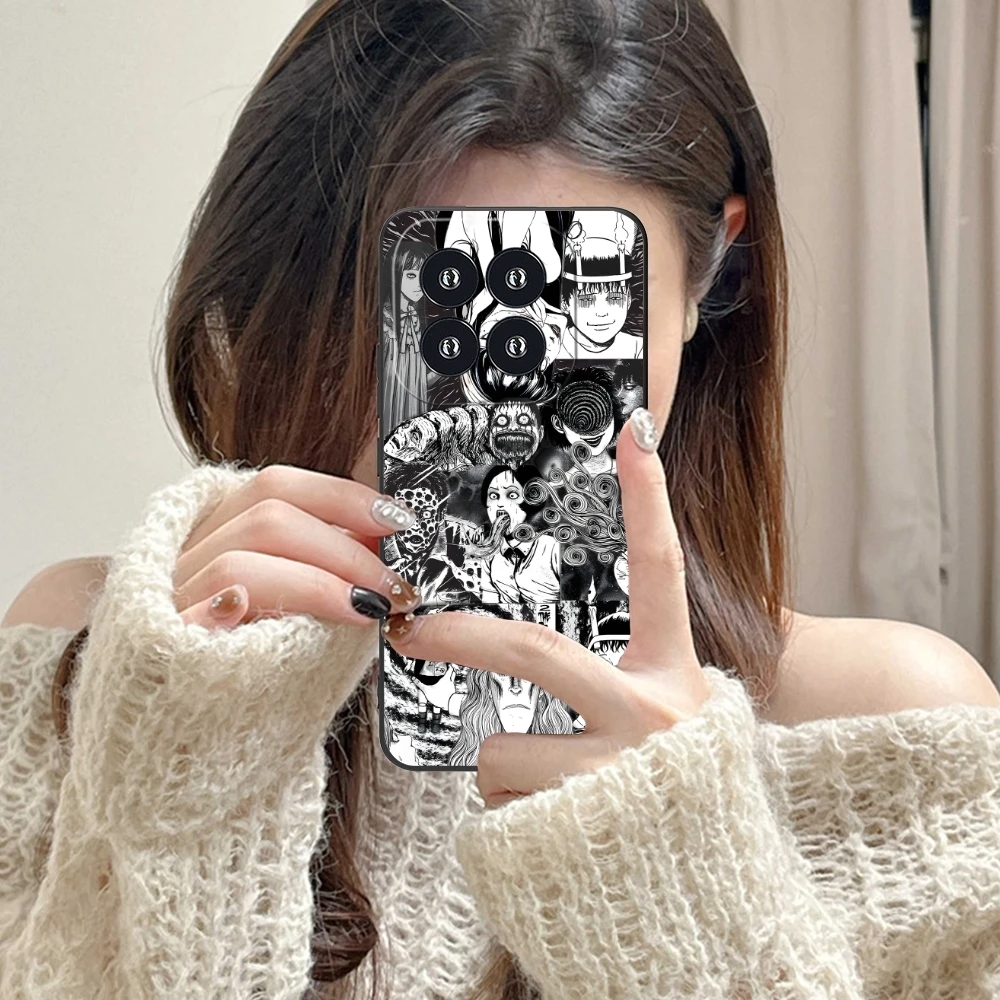 Junji Ito Cool Souichi Mobile Cell Phone Case for Xiaomi 14 13 12 11 10 9 T Ultra Lite Pro S SE X 5G Black Phone Cover Shell