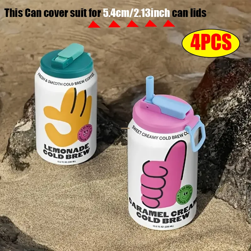 

Can Lids With Straws Reusable Silicone Beverage Can Lids Leak-Proof Soda Can Covers With Straws For 2.13” Cans Pack Of 4