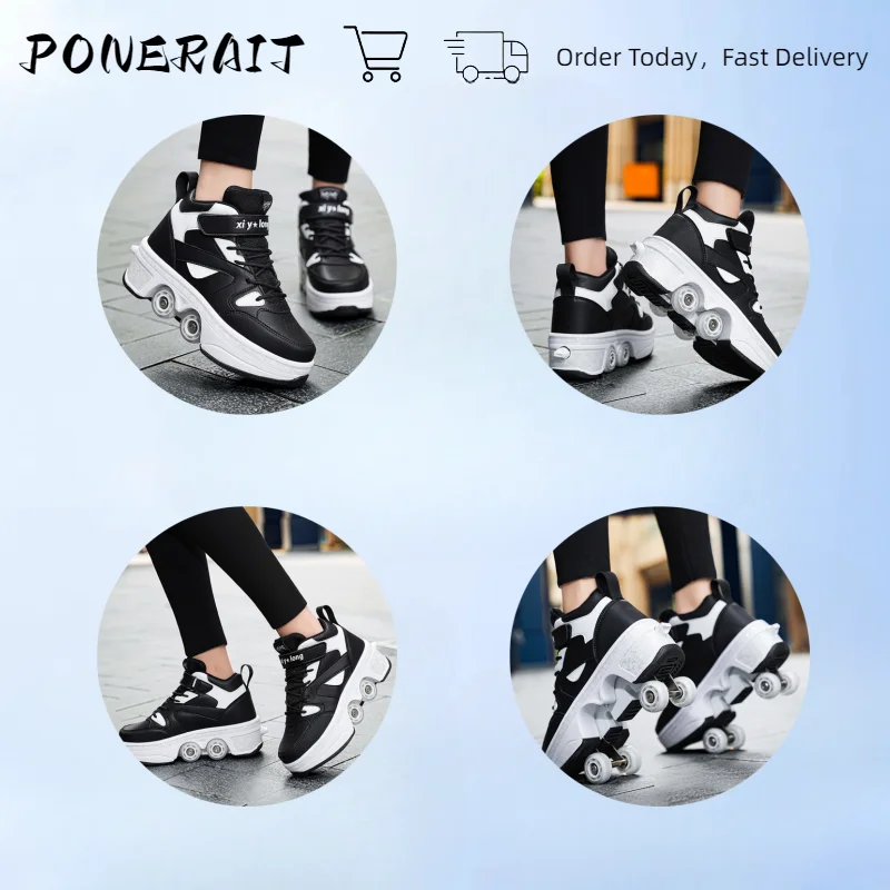 Casual Sports Style 4 Wheel Aldult Racing Skates Speed Skate For Men And Women Retractable Fashion Sneakers Shoes With Wheels