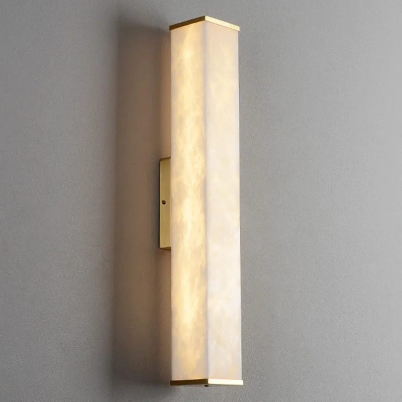 Light luxury new Chinese-style simple long rectangular marble wall lamp