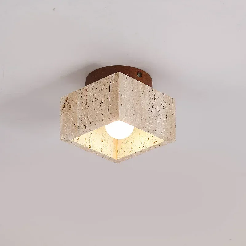 Wabi-sabi Yellow Travertine LED Ceiling Lamps Medieval Neutral Stone Ceiling Light Aisle Entrance Home Restaurant Decor Lighting