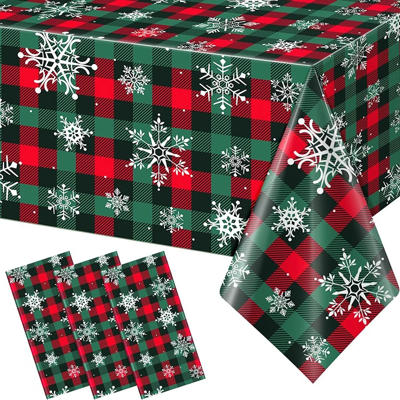 New Christmas Vintage Red Green Grid Snowflake Party Tablecloth Christmas Party Disposable Party Supplies Tablecloth 2026