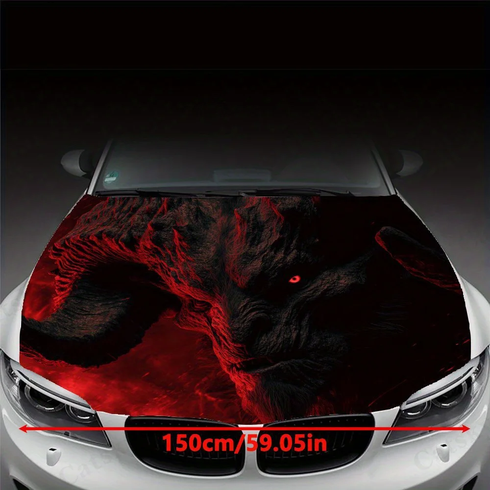 Menacing Demon Car Hood Decal Sticker - Durable Vinyl Wrap, Splash-Resistant & Easy Removal, Fit For All Cars - Automotive Acces
