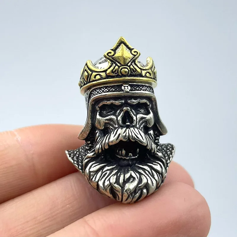 Dual Color Crown Skull King Head Sculpture Brass Knife Bead EDC Outdoor DIY Paracord Lanyard Pendant Woven Bracelet Accessories - view 5