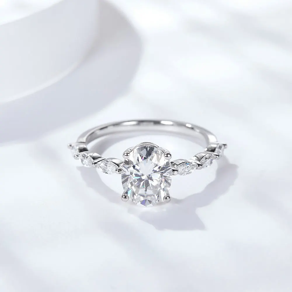 Kanolan 1/2/3CT Oval Cut Moissanite Engagement Rings for Women Solid S925 Silver 18k Plated Wedding Band Promise Bridal Jewelry