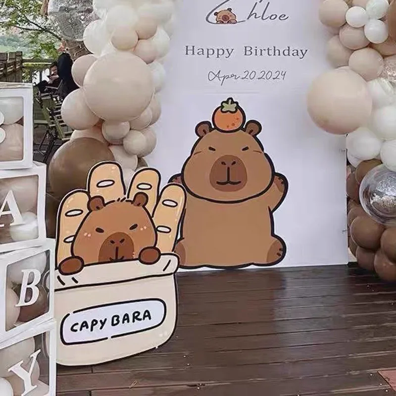 113pcs capibara themed Avatás Ballon Aláboltoz készlet Fehér Khakiszínű Gumitej Ballon Gyerek születésnapi Avatás decoratie Baba zuhany Becő Gyermek- Adomány