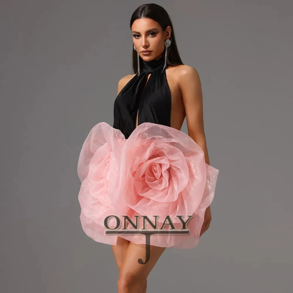 

Customized Luxury 3D Flowers Homecoming Dresses Organza Skirt Mini Women Saudi Arabric Bespoke Cocktail Dress Birthday Party