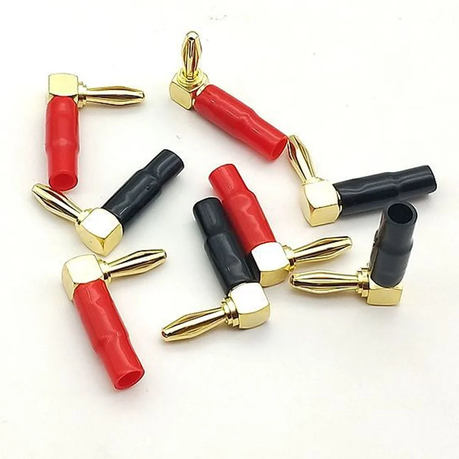 4PCS 4mm L-Shaped Right Angle Banana Plugs Soft Plastic Shell 90° Audio Video Speaker Cable Connectors (Red & Black Color Coded)