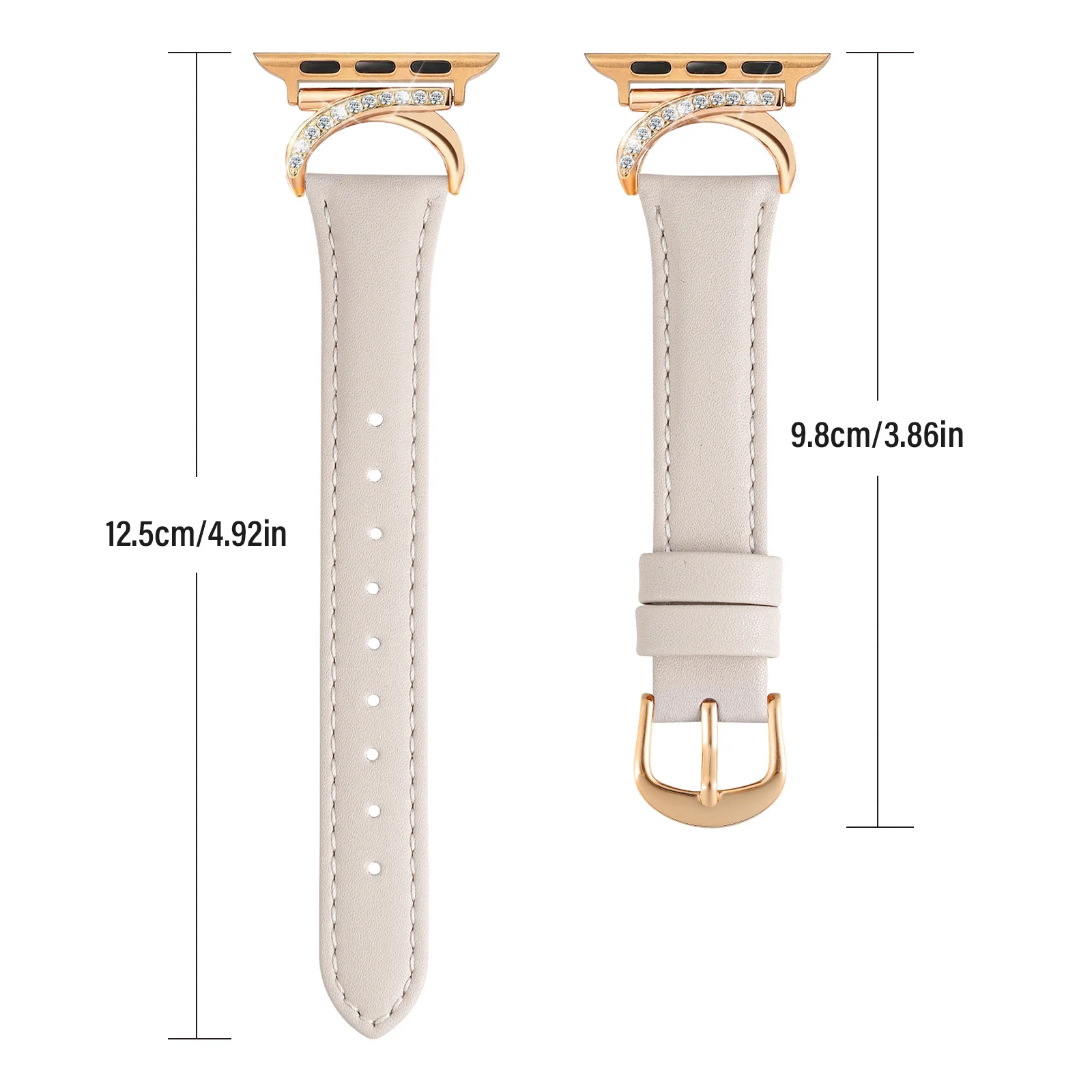 Suitable for Apple Watch 4/5/6/7/8/9/10/11/12 Moon-Shaped Rhinestone Leatherstraps, iWatch 40/41/42/44/45/46/49MM Straps