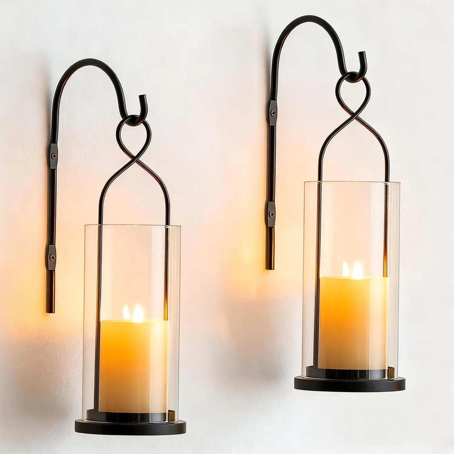 

Wall Candle Holder Set of 2: Black Metal Modern Candle Lantern Decoration for Outdoor - Minimalist