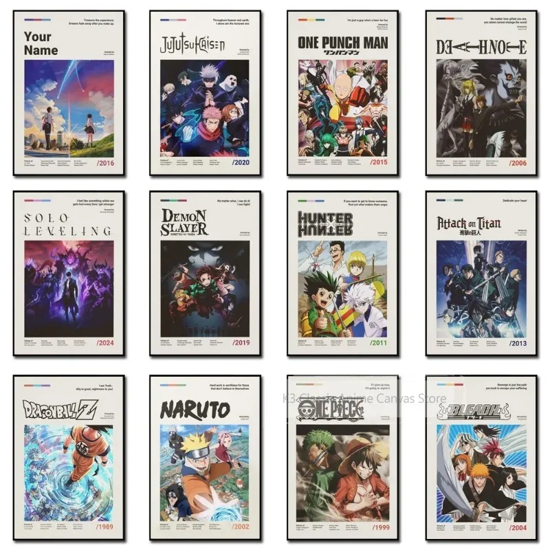 Pósteres e impresiones de Anime japonés, arte en lienzo Demon Slayer, Jujutsu Kaisen Hunter X Hunter Manga, pintura de pared para sala de estar