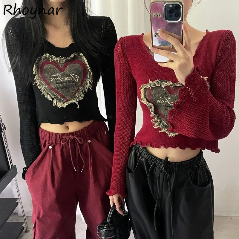 

Pullovers Women Autumn Sweet Spicy Girls Patchwort Tassel O-neck Cropped Long Sleeve Tops Knitted Tender All-match Casual Trendy