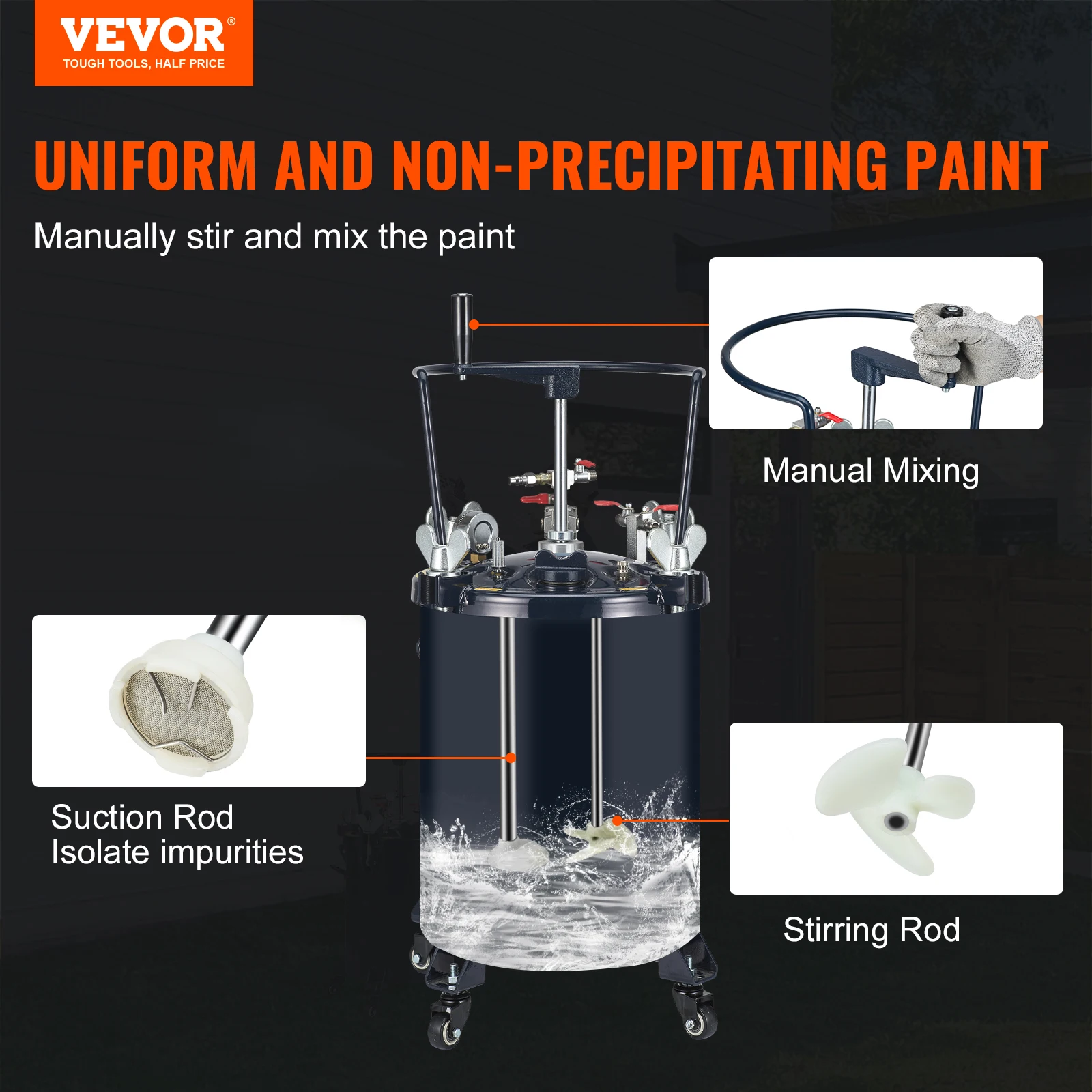 VEVOR 30L Spray Paint Pressure Pot Tank Air Paint Pressure Pot Metal Rack Leak Repair Sealant for Industry Home Construction