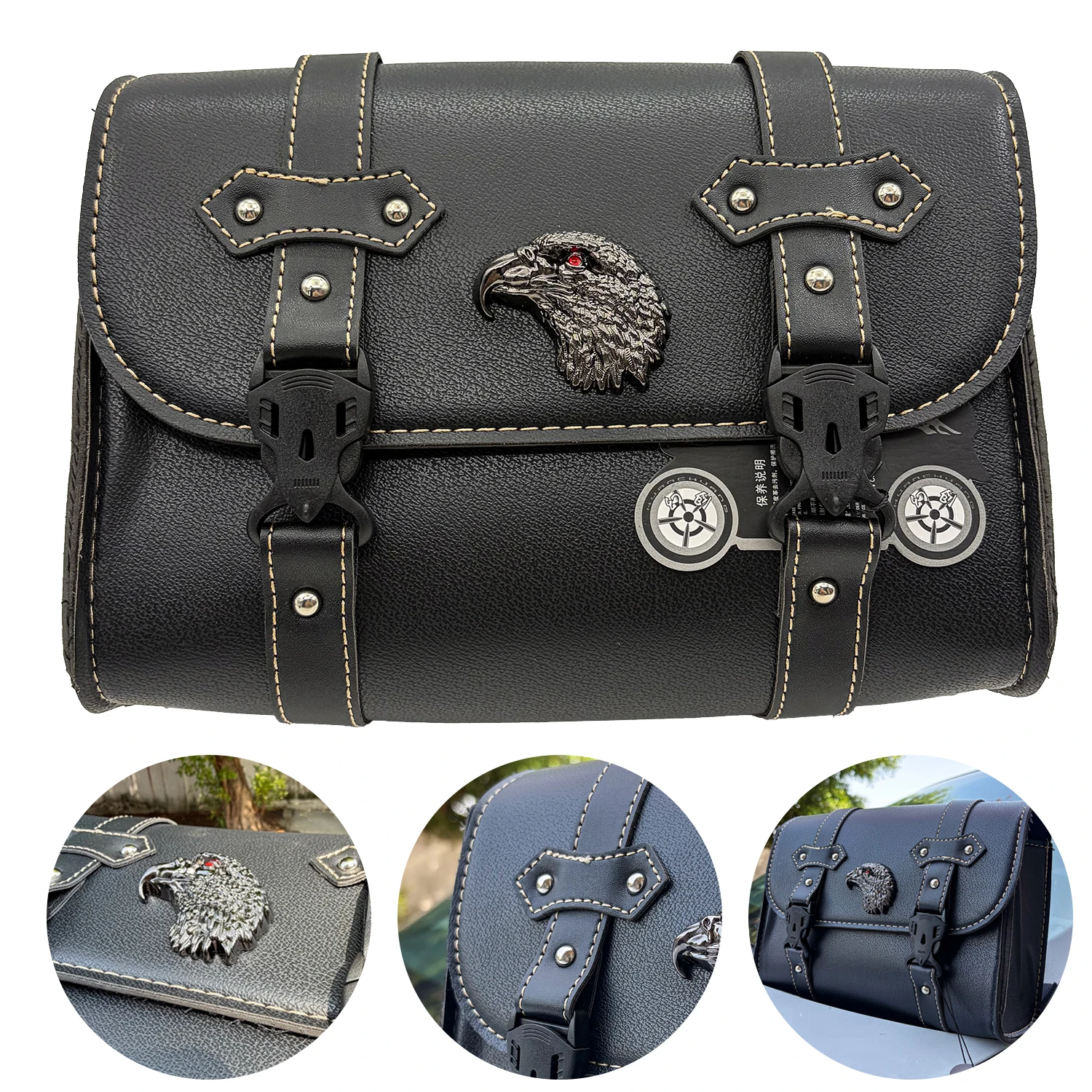 

PU Leather Vintage Front Toolkit Bag Saddlebag Round Barrel Saddle Tool Bag For Harley Honda Suzuki Yamaha