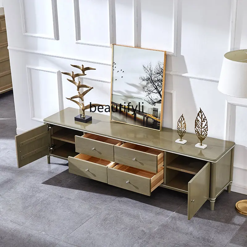 

American TV Cabinet Light Luxury Post-Modern Low Cabinet Solid Wood Simplicity Floor Cabinet Locker Sitting Room Cabinet