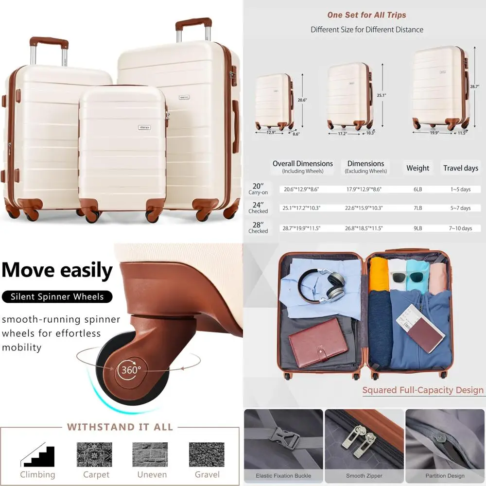

3-piece hardside spinner luggage set with tsa lock for travel and business