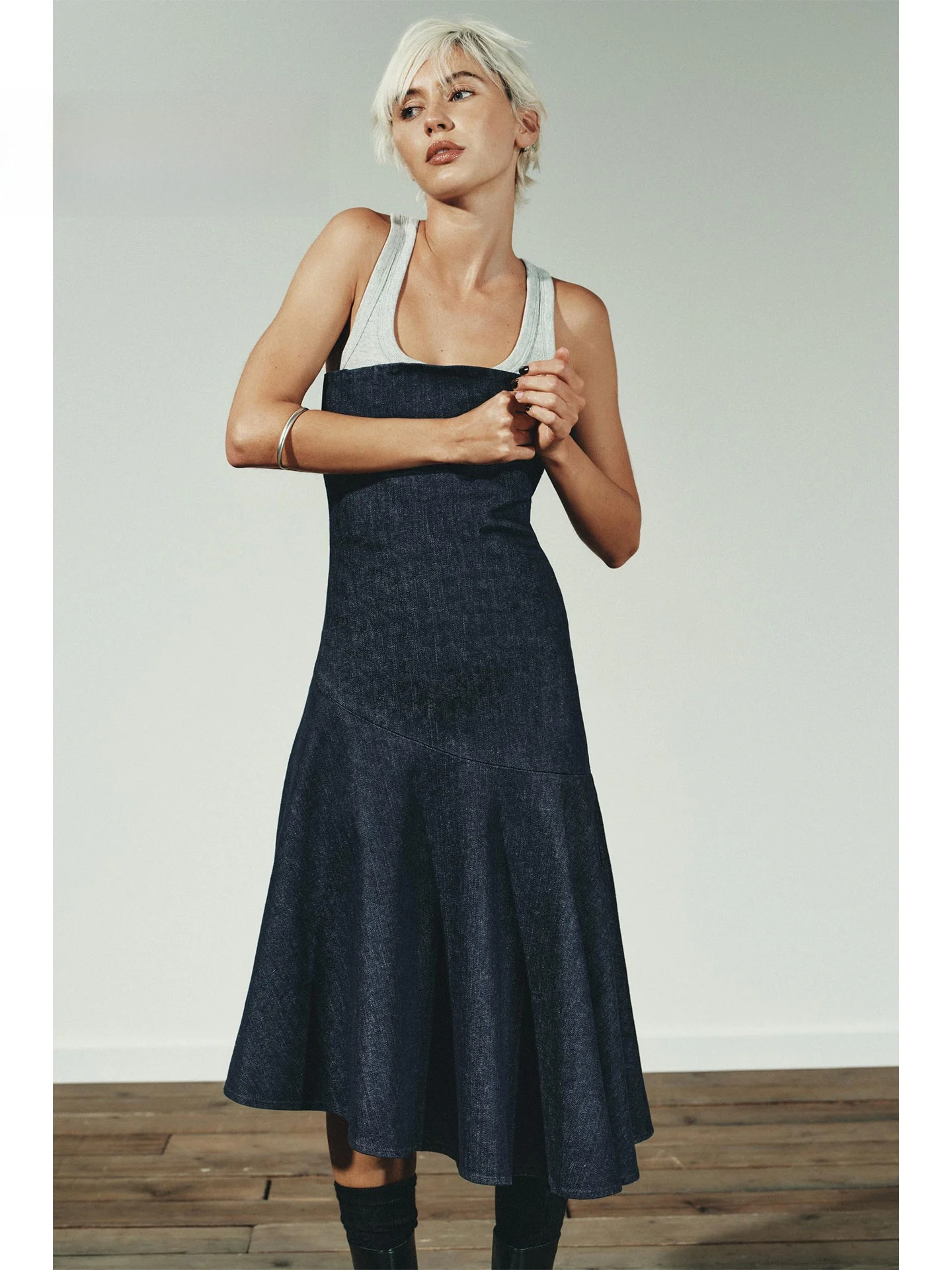 ZAPRHA Asymmetric Pure Desire Sle Denim Tube Dr Slimming A-Line Casual Dr for Women Autumn 2025 Zipper Closure