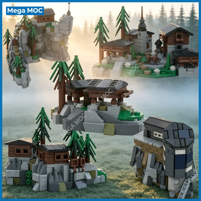 Mountain Scenery Cliff Chalets Building Blocks Rock Ridge Chalet Small Hamlet  MOC Desktop Ornament