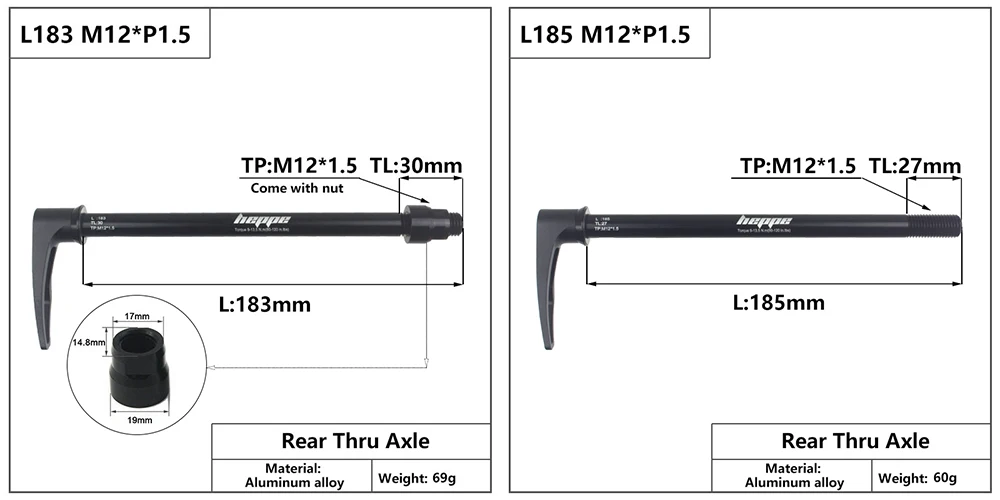 HEPPE MTB Rennrad Steckachse Vorderradgabel Welle Spieß 12x100 12x110 Hintere Steckachse 12x142 12x148 Schnellspanner M12xP1.0/1.5/1.75 – Detail 11