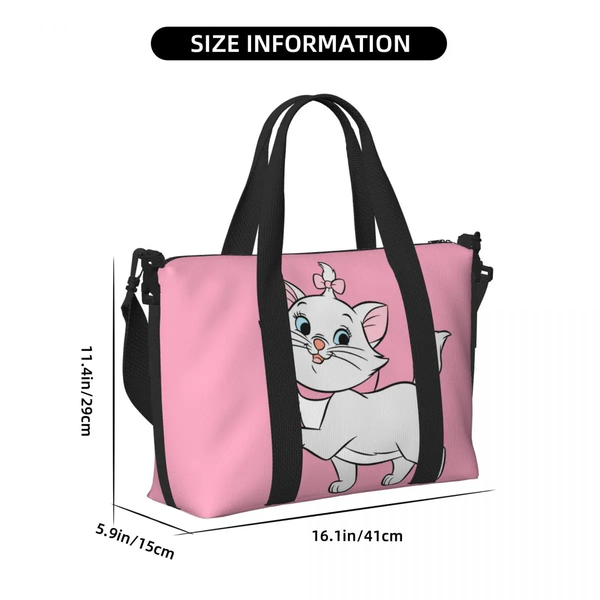 Sac fourre-tout Anime personnalisé pour femme, grande capacité, Marie Cartoon Cat, Gym Beach Initiated Travel Bag