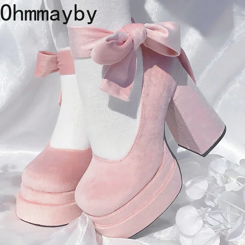 Designer Platform Women Mary Jane Shoes Fashion Elegant Cross Strap Thick Heel Shoes Ladies College Style Dress Pumps Shoes image 2