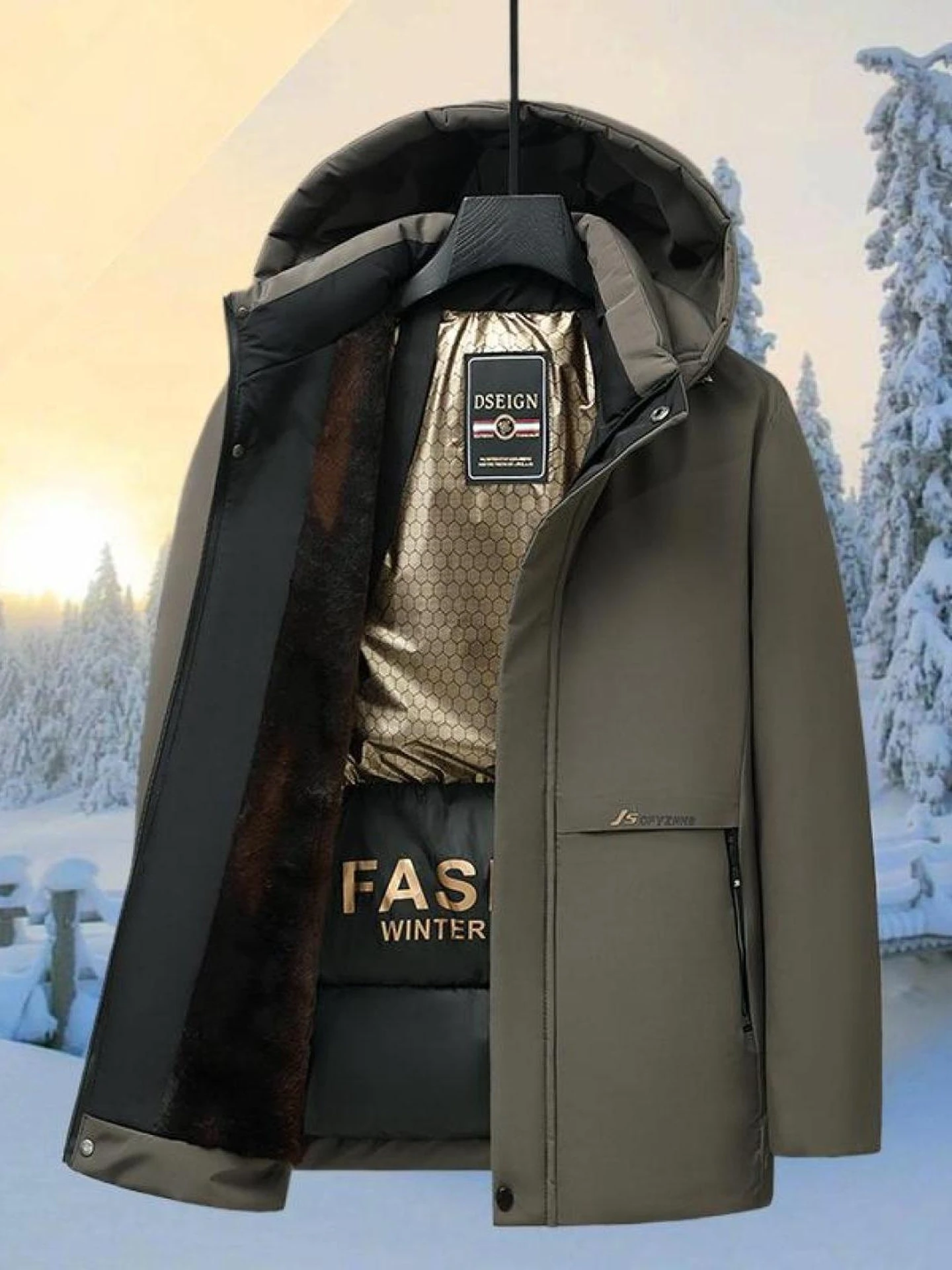 

Warm Thiened Cotton Jaet for Men Stand Collar Casual Winter Clothes Stand Fit Faion Urban Sle with Removable Hat