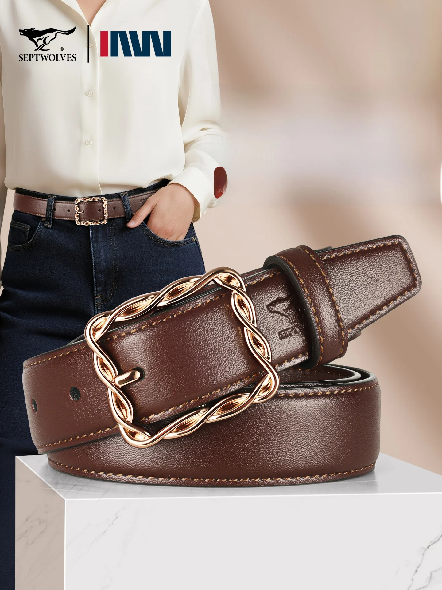 ファッショナブルな多用途の女性用ベルト-ソフト本革装飾-純粋な牛革-カジュアルスタイル-レトロバックル-ジーンズやカジュアルウェア用