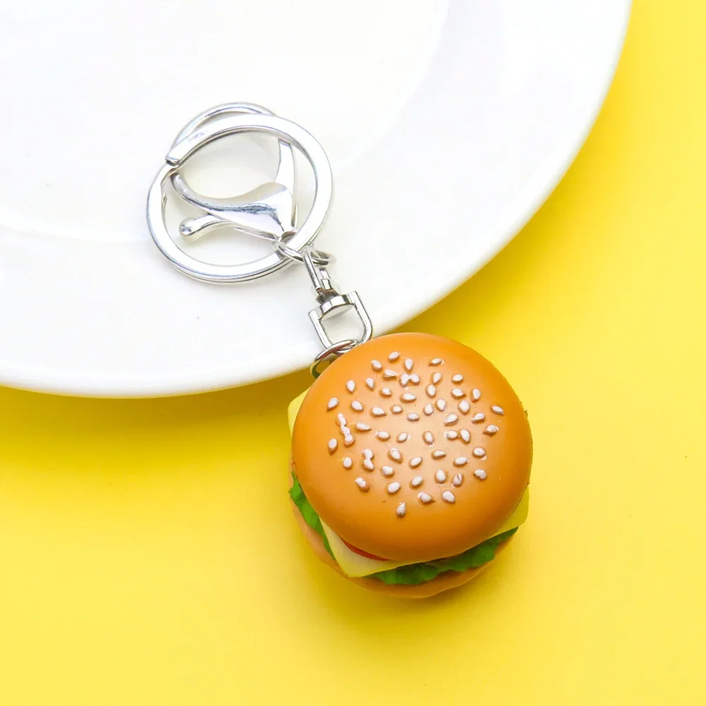 Fashion Creative Simulation Food Hamburger Sapid PVC Keychain Handcrafted Accessories Mobile Phone Car Pendant Bag Hanging Gift