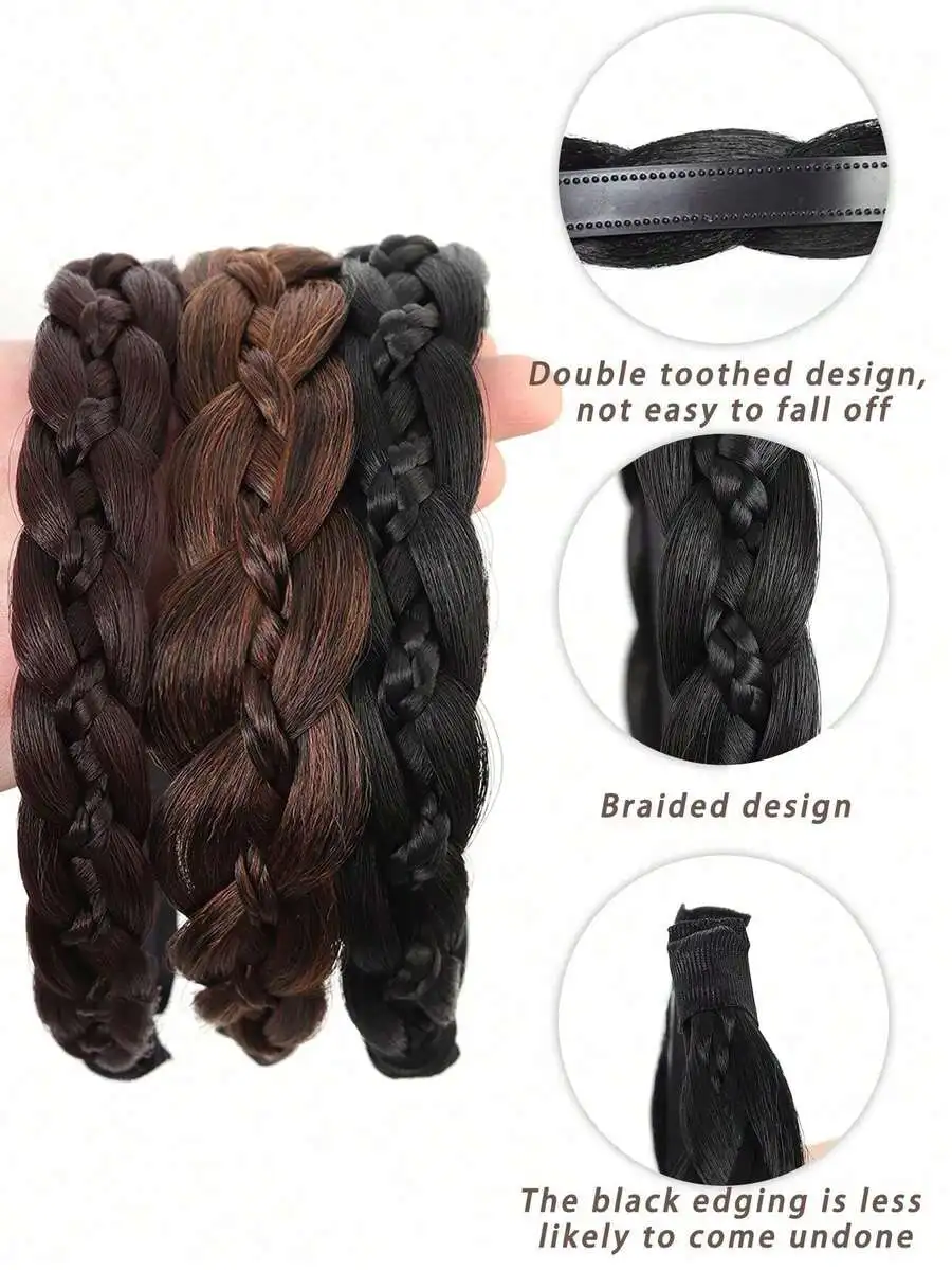 

Fishbone Braid Headband For Women Synthetic Hair Band Braided Design Double Toothed Not Easy To Fall Off