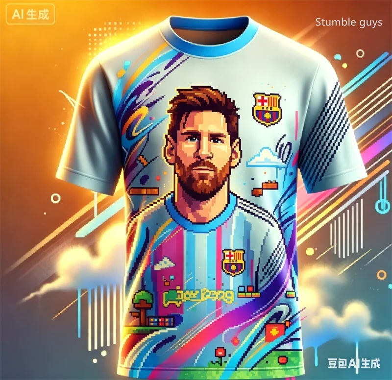 

Summer Men Kids Boys Messi Football Printed T-shirt Short Sleeve Casual Sports Jersey Street Tee Outdoor Daily Wear