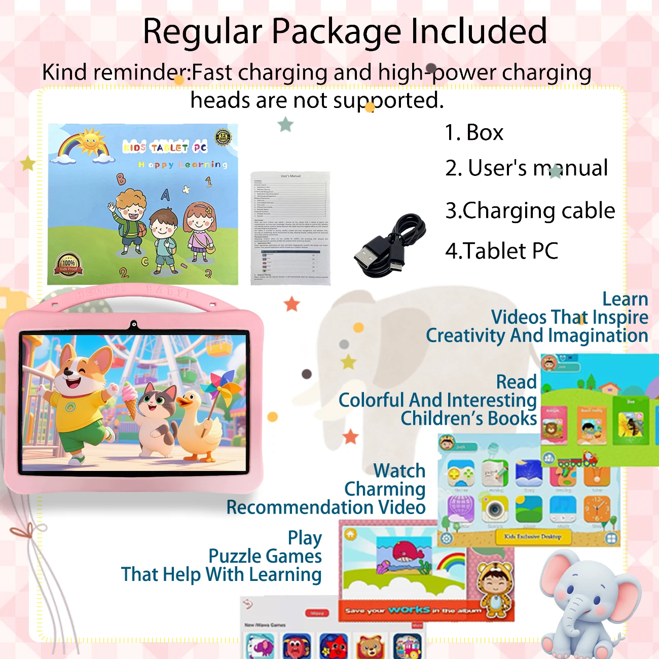 แท็บเล็ตสําหรับเด็ก 10.1 , Android, ความละเอียดสูง, กล้องคู่, รองรับการเชื่อมต่อไร้สาย, การควบคุมโดยผู้ปกครอง, หลายภาษา